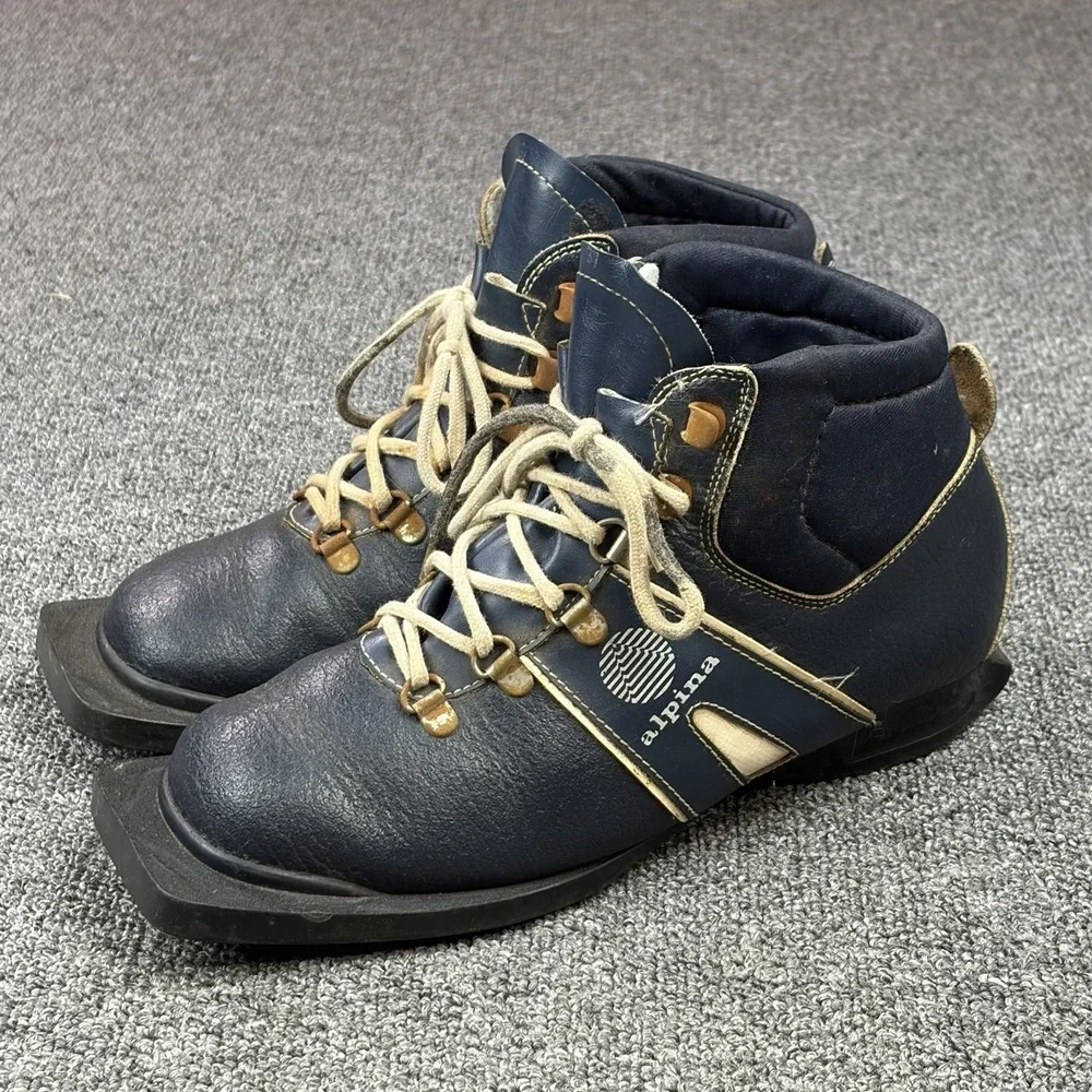 Vintage Alpina Nordic Norm 75mm 3-Pin Cross Country Ski Boots Size EU 37 Blue